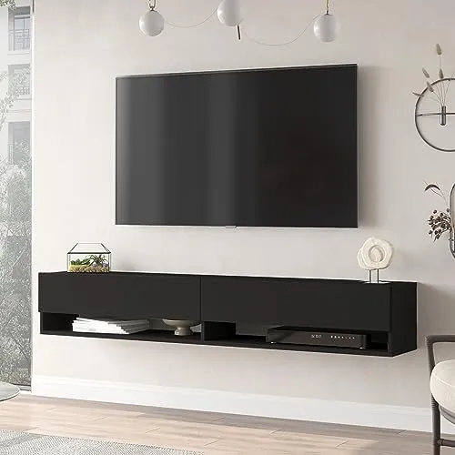[en.casa] TV Board Laitila - Elegantes Lowboard mit 2 Schranktüren - TV-Halterungen mit zeitlosem Schwarz-Design, 2 großzügigen Ablagefächern und einfacher Montage für stilvollen Stauraum in jedem Wohnraum.