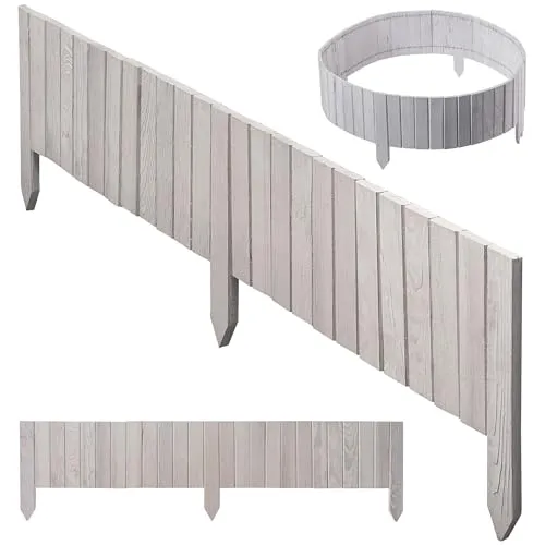 KADAX Rasenkante aus Holz, 116 x 20 cm, Beeteinfassung, Beetumrandung, Flexibler Holzzaun, Gartenzaun, Zaun für Garten, Beetbegrenzung Flexible, Mähkante Rollborder (Weiß)