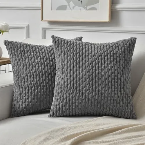 ANBURG Boho Kissenbezug 45x45 grau Kordsamt 2er Set Kissenbezüge Cord Zierkissenbezug für Wohnzimmer Einfarbig Sofakissen Quadratisch Weicher Couchkissen Schlafzimmer Dekokissen Kissenhülle