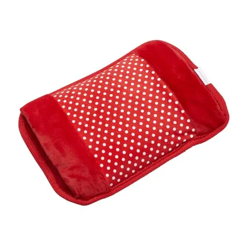 Wiederaufladbare elektrische Wärmflasche in Rot mit weißen Punkten
