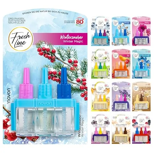 FRESH LINE® Duftstecker Nachfüller 3er Pack (3x7ml) – 3-Phasen-Wechsel – komp. zu 3VOLUTION – Lufterfrischer – 6 Düfte: Wildbeeren, Jasmin Limetten, Aprilfrisch, Goldene Orchidee, Vanille, Orchideen