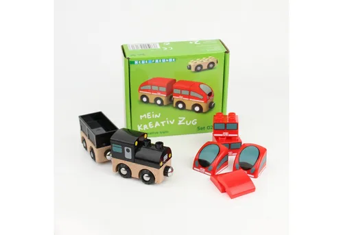 Neue Freunde Mein Kreativ Zug - Spielzeug-Eisenbahn - Spielzeugeisenbahn für kreative Kinder ab 2 Jahren, inklusive kompatibler Bausteine für den Bau von ICE, Güterzug, REGIO und Dampflok.