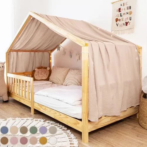 lilimaus Hausbett Himmel - 100% Baumwolle Musselin in 12 Farben - Bettdecken - Handgenähter Himmel aus weichem Musselin für eine kuschelige Atmosphäre, ideal als Deko für Kinderzimmer und verwandelt das Bett in eine gemütliche Kuschelecke.