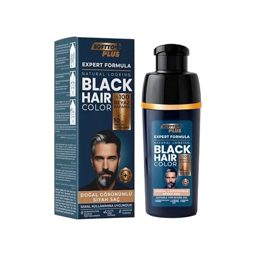 Softto+Plus Expert Men Haarfarbe & Bartfarbe Schwarz – 100% Grauabdeckung, 10 Minuten Anwendung, ammoniakfrei, natürliche Männer Haarfarbe für Haare & Bart, einfache Anwendung | 400 ml