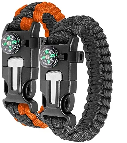 Ember Rock Paracord Survival Armband Set mit Kompass, Feuer, Pfeife und Fallschirmseil