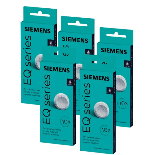 Siemens EQ.series Reinigungstabletten 22g TZ80001A - 5er Pack für optimales Aroma - Kaffeezubehör: Original Reinigungstabletten für Siemens Kaffeevollautomaten, sorgen für gründliche Reinigung und verlängern die Lebensdauer der Maschine.