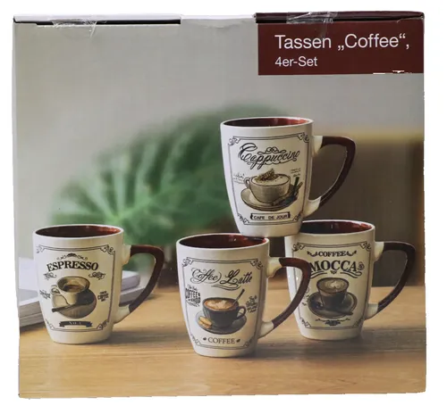 Weltbild Kaffeetassen 4er Set - Kaffeebecher 380ml aus Keramik - Thermobehälter: Stilvolle Kaffeetassen mit Sprüchen, perfekt für gemütliche Kaffeepausen und ein tolles Geschenk!