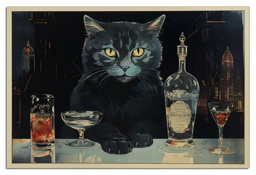 Wallario Wandfolie, Katze an der Bar, in verschiedenen Ausführungen