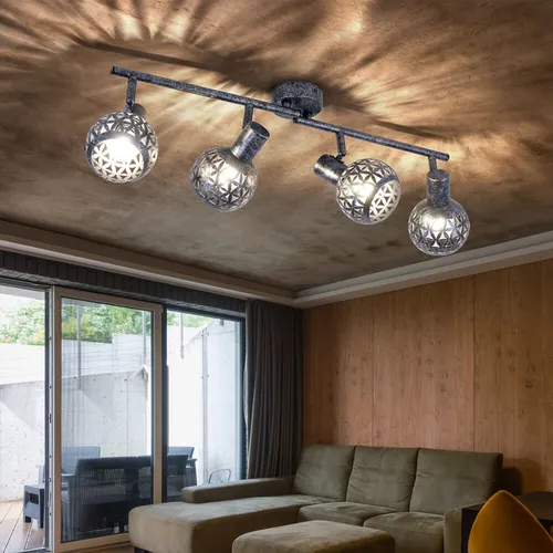 Spotleuchte Deckenlampe Spotleiste 4 Flammig E14 grau antik Strahler beweglich