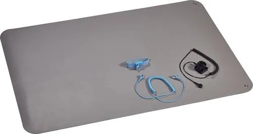 Wolfgang Warmbier ESD-Tischmatten-Set Platin-Grau 900mm x 610mm - Sonstige Elektroinstallationsartikel, ideal für ortsfeste Arbeitsplätze mit hitzebeständigem und abriebfestem Material, inkl. Erdungskabel und Handgelenkband für maximale Sicherheit.