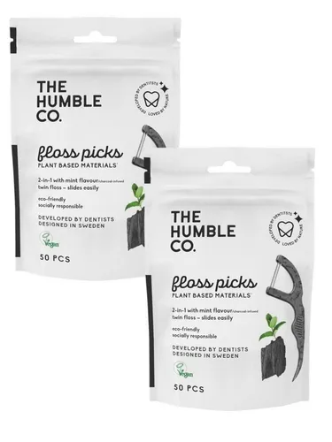 The Humble Co. Zahnseide-Stick 2x Humble Floss Picks, mit Aktivkohle 2x 50 Stück