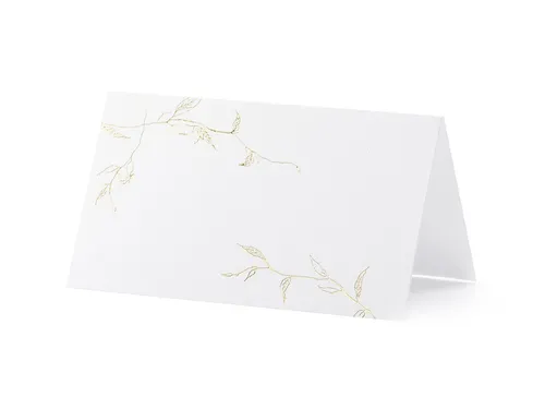 partydeco Papierdekoration, Tischkarten Zweige 9,5x5,5cm blanko 10 Stück weiß gold