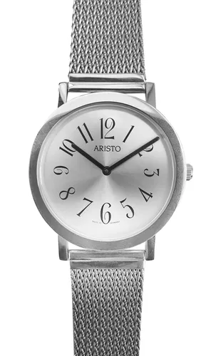 Aristo Edelstahl Design Quarz Damenuhr Silberfarbiges Ziffernblatt 4D78