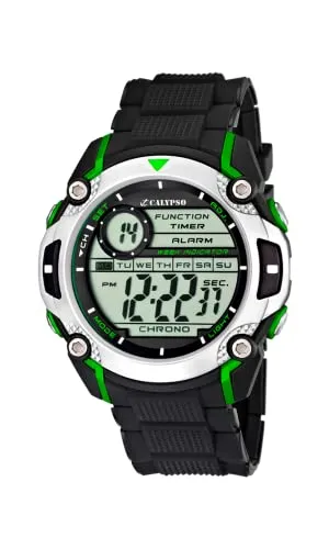 Herrenuhr Calypso K5577/3 - Digital Schwarz/Silber mit Stoppuhr - Digitaluhr für Herren mit hochwertigem Kautschukarmband, wasserdicht bis 10 ATM und vielseitigen Funktionen wie Stoppuhr und Alarm. Ideal für Sport und Freizeit.
