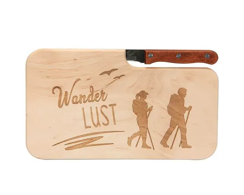 Spruchreif® Schneidebrett Brotzeitbrett · Holzbrett mit Gravur und Messer · Geschenke Wanderer