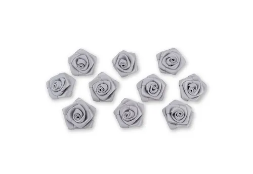 Creativery Streudeko, Satinrosen 3cm zum Basteln & Aufnähen 10 Stück Silber