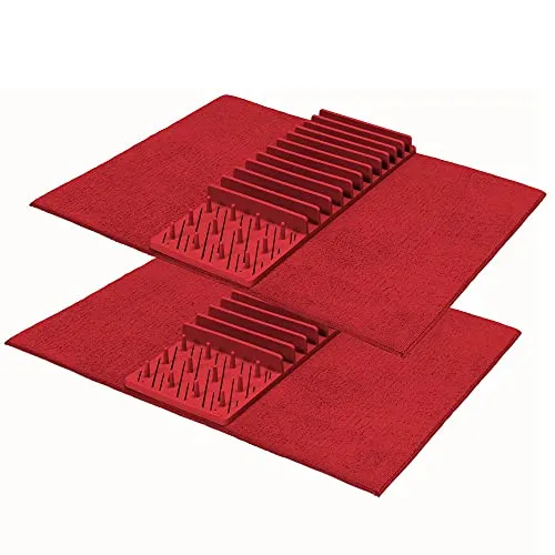 MONKEY CLEAN® Geschirrabtropfset (2er Set) • Faltbares Abtropfgestell • Abtropfmatte mit Abtropfgestell • Geschirrabtropfer • Abtropfablage für Küche • Farbe: Rot