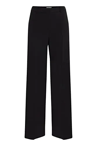 b.young BYDanta Damen Hose Stoffhose Weites Bein mit Bundfalten Gürtelschlaufen Eingrifftaschen Stretch Regular Fit, Größe:46, Farbe:Black (80001)