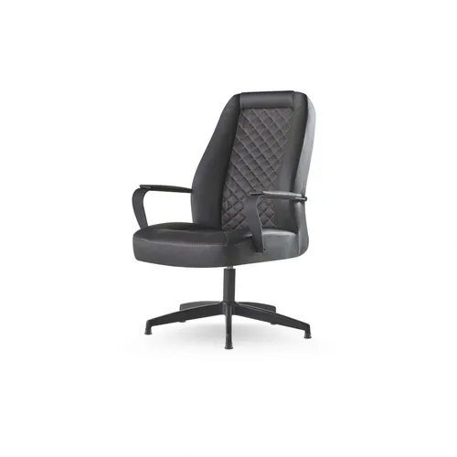 Moderner Ledersessel Schwarz für Büro und Arbeitszimmer - Eleganter Bürostuhl in Schwarz aus hochwertigem Leder, mit robustem Edelstahlgestell. Ideal für stilvolles Arbeiten, bietet Komfort und eine ansprechende Optik. Maße: 65 x 75 x 103 cm.