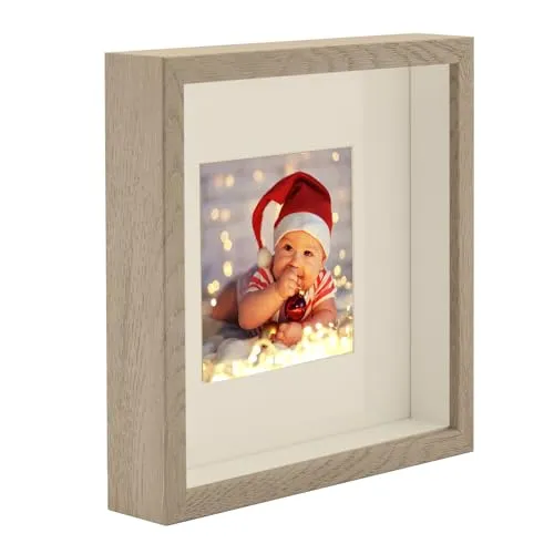 BD ART 23x23 (25x25) Bilderrahmen 3D box zum Befüllen Tief Objektrahmen Rahmen für Objekte mit Plexi glass Eiche Trüffe