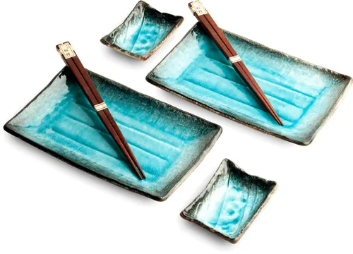 WestCraft Sushiteller Set – 6-teiliges Geschirr für 2 Personen - Elegantes Sushi Geschirr Set aus hochwertigem Porzellan, inkl. 2 Teller, Schälchen und Essstäbchen. Perfekt für Sushi-Abende und vielseitig einsetzbar. Mikrowellen- und spülmaschinengeeignet.