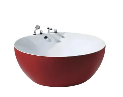 Runde Design Badewanne 160x160 cm – Luxus Wellnesswanne - Freistehende moderne Badewanne aus Acryl in ansprechendem Rot, ideal für entspannende Wellnessmomente. Mit einer Kapazität für eine Person und eleganten Maßen von 160 x 160 x 58 cm.