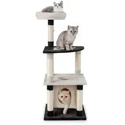 COSTWAY Kratzbaum 124 cm – Modernes Katzenparadies in Beige/Schwarz - Entdecken Sie den stilvollen COSTWAY Kratzbaum für Katzen! Mit weichem Stoff und robustem Sisal-Kratzpfosten bietet er Komfort und Spielspaß auf mehreren Ebenen. Ideal für entspannte Stunden Ihrer Katzen!