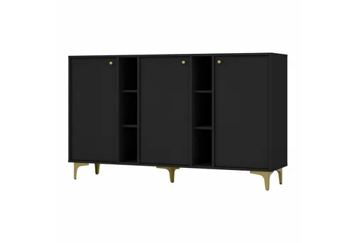 Stilvolle Kommode TOKYO 158 cm – Dreitüriges Sideboard in Schwarz für Wohnzimmer & Schlafzimmer - Elegante dreitürige Kommode mit großzügigem Stauraum und geschmackvollen seesternförmigen Füßen. Ideal zur Aufbewahrung von Kleidung und Accessoires, passend zu verschiedenen Wohnstilen.