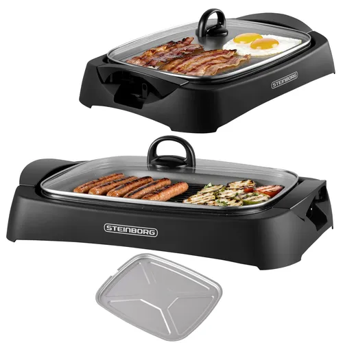 Steinborg Elektrischer Tischgrill mit Antihaftplatte – 300 x 399 mm, Temperaturregelung, abnehmbare Grillplatte