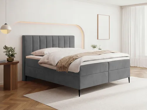 Boxspringbett Allen 180 x 200 cm mit Bettkasten und H4 Taschenfederkern - Modernes Boxspringbett mit 7-Zonen Taschenfederkern-Matratze für stabilen Schlafkomfort. Inklusive praktischem Bettkasten für mehr Ordnung im Schlafzimmer. Wählen Sie zwischen stilvollem Boucle oder Samt!