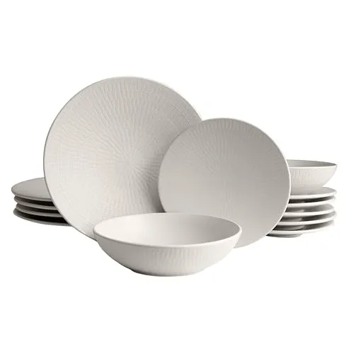 Tafelservice Blanka creme 18-tlg. - 18-teiliges Tafelservice aus hochwertiger Stoneware, spülmaschinen- und mikrowellengeeignet für elegantes Essen im Alltag.