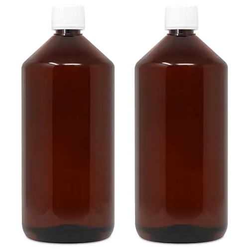 DistrEbution Leerflasche Laborflasche 1000ml braun mit Deckel lebensmittelecht 2 Stück