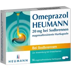 Omeprazol Heumann 20mg - Magensaftresistente Hartkapseln - Arzneimittel zur kurzzeitigen Behandlung von Refluxbeschwerden wie Sodbrennen, mit dem Wirkstoff Omeprazol für effektive Linderung.