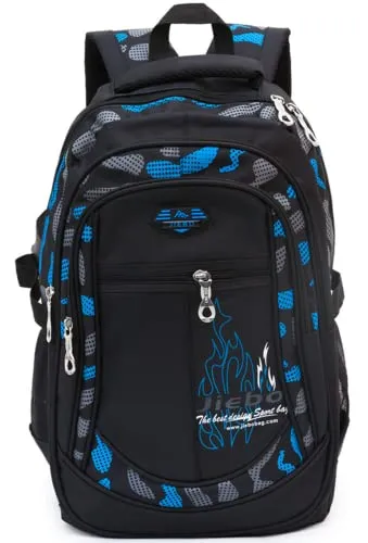SOMBLG Jungen Schultasche Teenager Schulrucksack Jugendliche Rucksack Schule Daypacks Kinder Groß Schulranzen Wasserdicht (Blau)