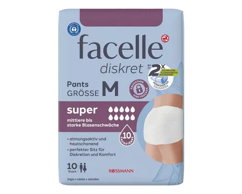 facelle Inkontinenz-Pants Pants super, 10, M, Konfektionsgröße: 38-44 Damen, Wäschegröße: 6-7 Herren Gr., Saugstärke: 10