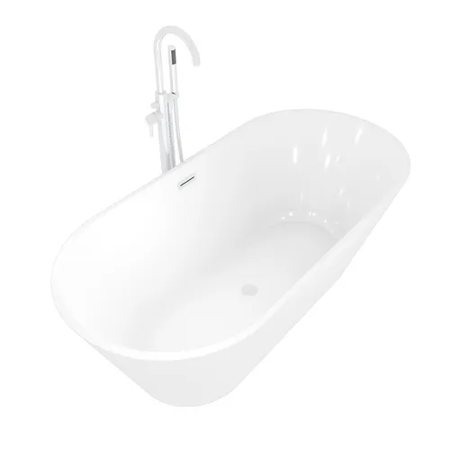 AcquaVapore Freistehende Badewanne F01 170x80cm mit Armatur AF02 - Elegante freistehende Badewanne aus Acryl mit Überlauf und polierter Armatur. Ideal für entspannende Momente, bietet Platz für eine Person. Maße: 170x80cm, Höhe: 58cm, leicht zu montieren.