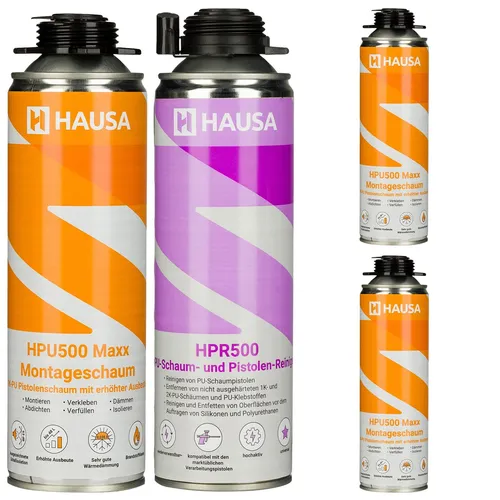 Bauschaum-Set 3+1 Montageschaum Pistolenschaum inkl Pistolen-Reiniger grau HAUSA