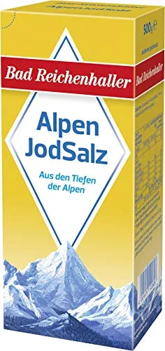 Bad Reichenhaller JodSalz - Reines Alpensalz aus Natursole, 500g - Jodiertes Alpensalz aus reiner Natursole, perfekt für die gesunde Ernährung und zur Unterstützung der Schilddrüsenfunktion.