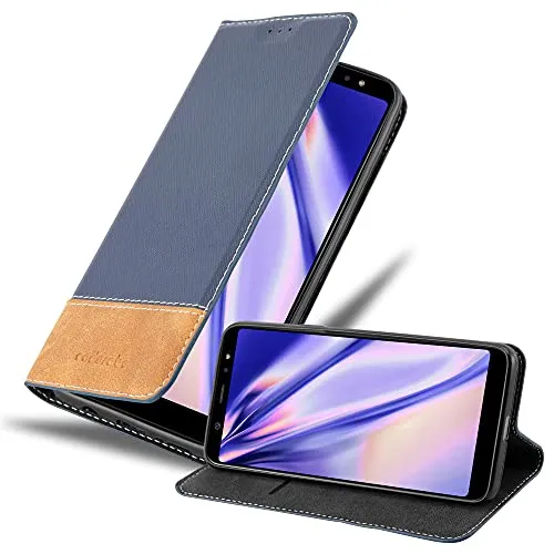 Cadorabo Hülle kompatibel mit Samsung Galaxy A6 Plus 2018 aus Kunst Leder Flip Klappbare Stoßfeste Magnetische [Standfunktion] [Kartenfächern] Cover Hülle für Galaxy A6 Plus 2018 Tasche in Blau