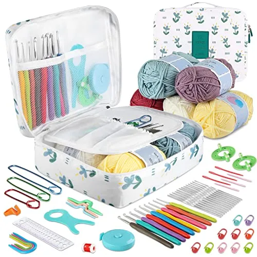 OWill 61 Stück Häkelnadel Set,Häkelset für Anfänger und Erwachsene,Häkeln Stricknadeln Set Aufbewahrungstasche und Zubehör,Ergonomische Häkelnadeln für arthritische Hände, Weiß
