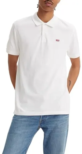 Levi's Herren Housemark Polo T-Shirt, White, M - Poloshirt für Herren aus leichtem, atmungsaktivem Pikeegewebe, das Feuchtigkeit ableitet und für einen coolen Tragekomfort sorgt. Ideal für stilvolle Freizeitlooks.