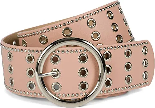 styleBREAKER Damen breiter Gürtel mit Lochnieten und runder Schließe, Nietengürtel, Taillengürtel, kürzbar 03010122, Farbe:Rose, Größe:95cm
