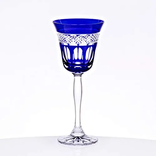 Weißweinglas 170ml Weinkelch Retro Kelchglas Kristallglas geschliffen blau