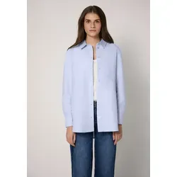 Langarmbluse STREET ONE STUDIO, Damen, Gr. 44, original blau, Web, 100% Baumwolle, unifarben, normal normal, V-Ausschnitt, Bündchen, Blusen, aus reiner Baumwolle