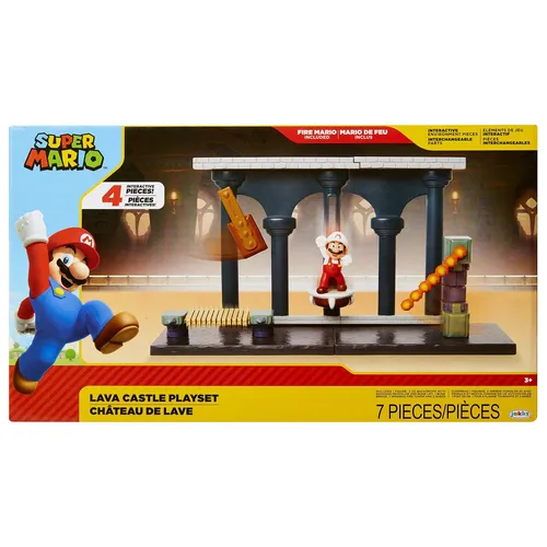 Nintendo Jakks 400174 Super Mario Lawa Schloss Spielset mit Mario Figur - Spielfigur Spielsets, kreatives Lavaschloss-Abenteuer mit 6 cm Fire Mario Figur und interaktiven Elementen für stundenlangen Spielspaß!