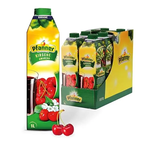 Pfanner Kirschnektar (8 x 1 l) - 30 % Fruchtgehalt – Fruchtgetränk aus Kirschen und Holunderbeeren - Vorratspack