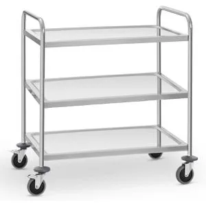 Royal Catering Servierwagen Edelstahl RCSW-3SQ2 - Beistellwagen aus Edelstahl mit 3 Borden, belastbar bis 150 kg, ideal für Catering und schnelle Abräumaktionen, leicht zu manövrieren dank 360°-Laufräder.