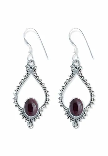 Ohrringe 925 Silber Granat roter Stein Edelstein Ohrhänger echt Silber Damen Sterling Silber Hänger Geschenk (MOH-082-02)