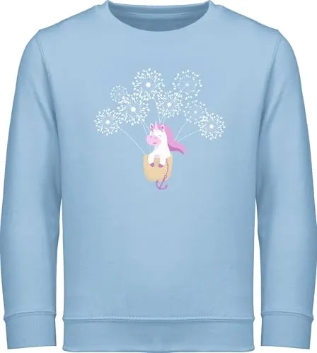 Sweatshirt Kinder Pullover für Jungen Mädchen - Einhörner - Einhorn Pusteblume - 104 (3/4 Jahre) - Hellblau - langarm pulli einhörnern pusteblumen reitpullover sweat unicorns kinderpullover