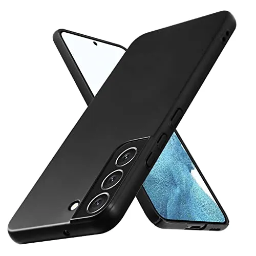 Cadorabo Hülle kompatibel mit Samsung Galaxy S22 Schutzhülle TPU Silikon Case Metallic Design Anti Rutsch Slim Kratzfest Stabiles Hardcase mit Rundumschutz Case Hülle für Galaxy S22 in Schwarz